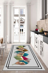 Yaprak Desenli Dijital Baskı Renkli Yıkanabilir Salon Halısı Mutfak Halısı Koridor Halısı