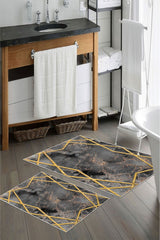 Kaymaz Taban Yıkanabilir 2’li Banyo Paspası - Nova Bath Desenli 60*100 Cm - 50*60 Cm