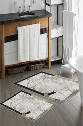 Kaymaz Taban Yıkanabilir 2’li Banyo Paspası - Nova Bath Desenli 60*100 Cm - 50*60 Cm