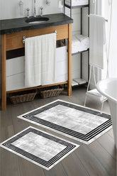 Kaymaz Taban Yıkanabilir 2’li Banyo Paspası - Nova Bath Desenli 60*100 Cm - 50*60 Cm