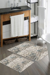 Kaymaz Taban Yıkanabilir 2’li Banyo Paspası - Nova Bath Desenli 60*100 Cm - 50*60 Cm