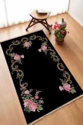 Dekoratif Dijital Baskılı Siyah Kaymaz Taban Seccade Namazlık 70 x 110