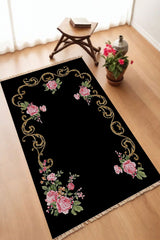 Dekoratif Dijital Baskılı Siyah Kaymaz Taban Seccade Namazlık 70 x 110