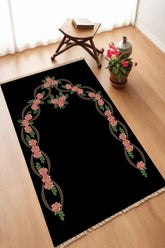 Dekoratif Dijital Baskılı Siyah Kaymaz Taban Seccade Namazlık 70 x 110