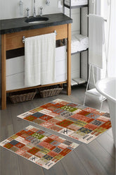 Kaymaz Taban Yıkanabilir 2’li Banyo Paspası - Nova Bath Desenli 60*100 Cm - 50*60 Cm