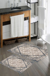 Kaymaz Taban Yıkanabilir 2’li Banyo Paspası - Nova Bath Desenli 60*100 Cm - 50*60 Cm