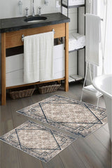 Kaymaz Taban Yıkanabilir 2’li Banyo Paspası - Nova Bath Desenli 60*100 Cm - 50*60 Cm