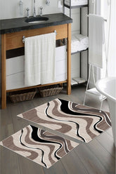 Kaymaz Taban Yıkanabilir 2’li Banyo Paspası - Nova Bath Desenli 60*100 Cm - 50*60 Cm