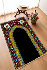 Dekoratif Dijital Baskılı Siyah Kaymaz Taban Seccade Namazlık 70 x 110