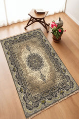 Dekoratif Dijital Baskılı Siyah Kaymaz Taban Seccade Namazlık 70 x 110