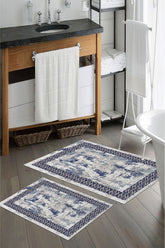 Kaymaz Taban Yıkanabilir 2’li Banyo Paspası - Nova Bath Desenli 60*100 Cm - 50*60 Cm