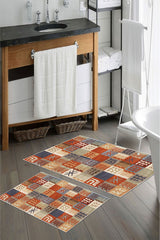 Kaymaz Taban Yıkanabilir 2’li Banyo Paspası - Nova Bath Desenli 60*100 Cm - 50*60 Cm