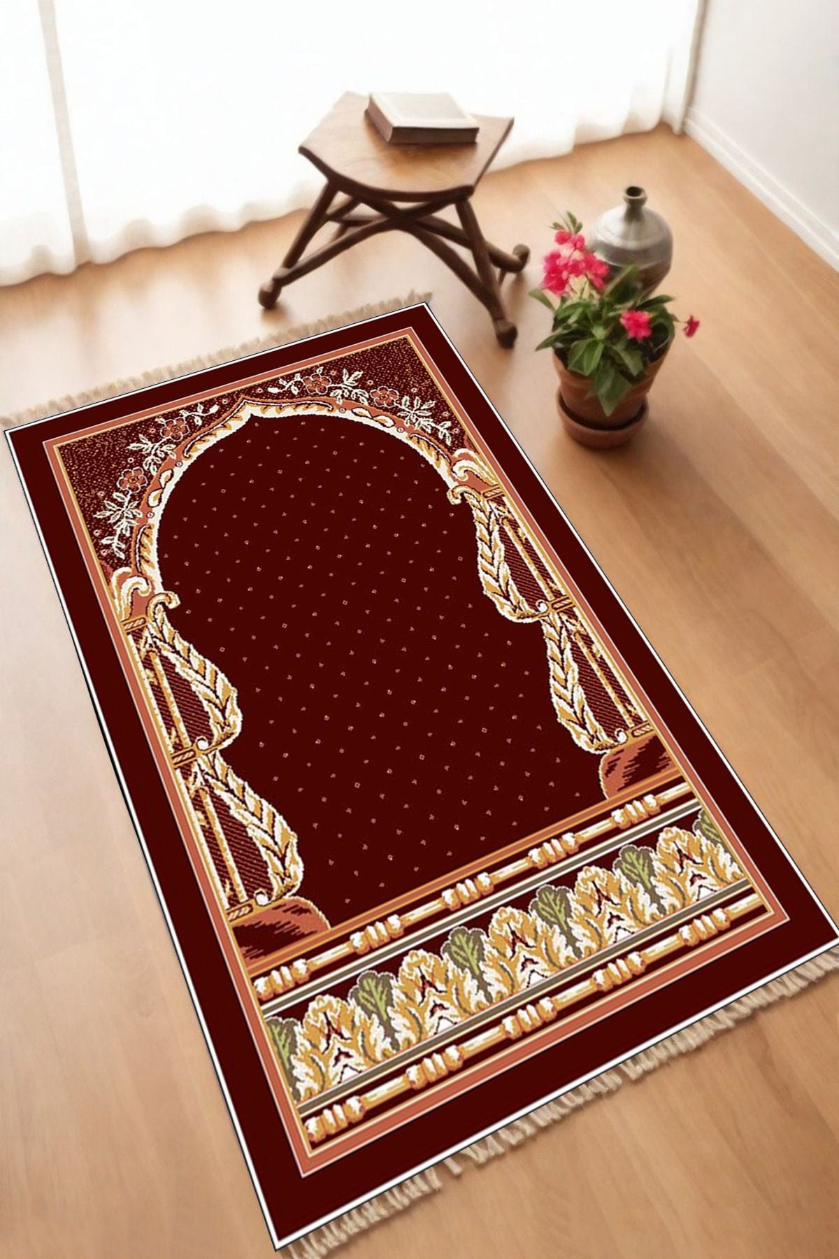 Dekoratif Dijital Baskılı Siyah Kaymaz Taban Seccade Namazlık 70 x 111