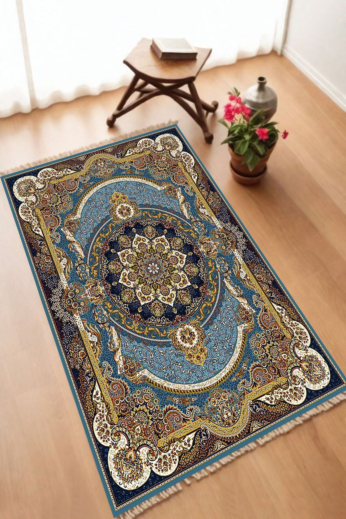 Dekoratif Dijital Baskılı Siyah Kaymaz Taban Seccade Namazlık 70 x 110