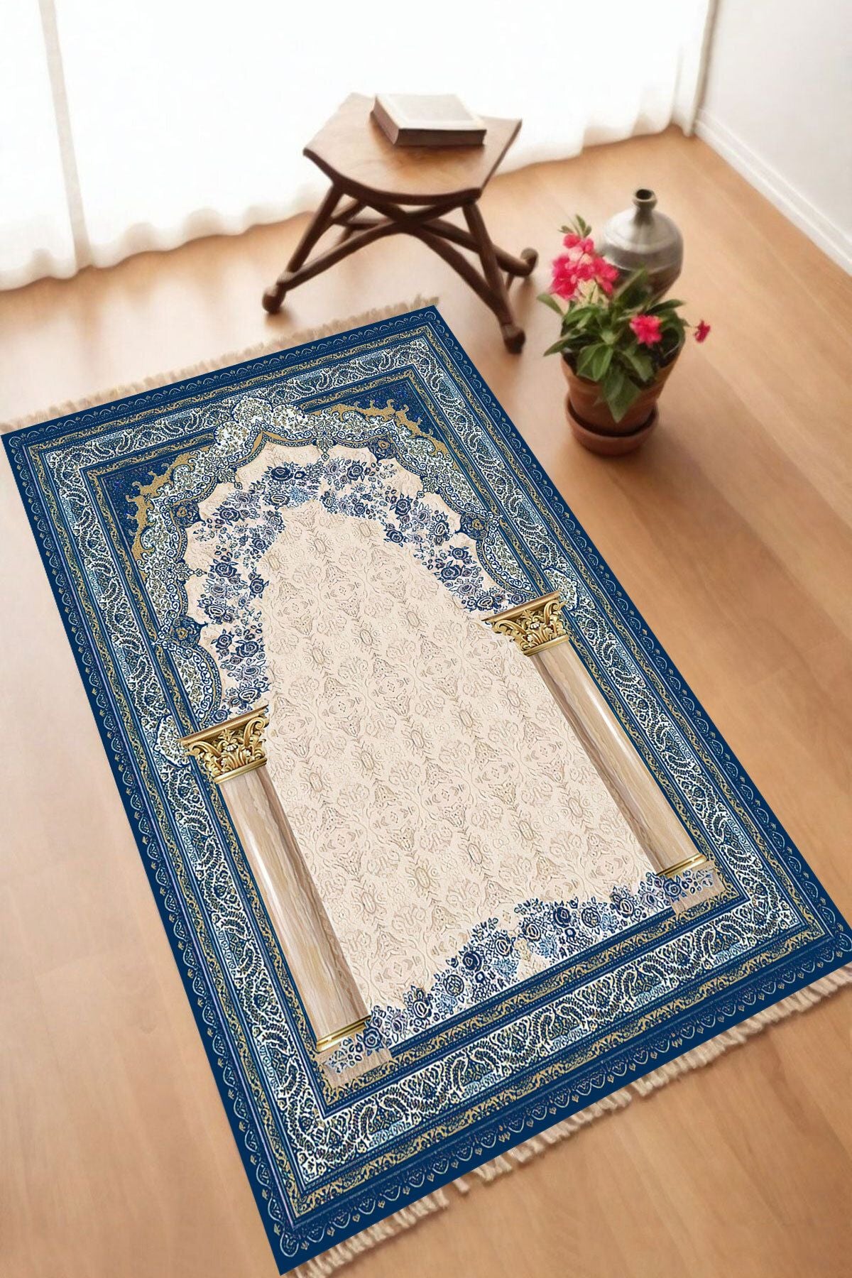 Dekoratif Dijital Baskılı Siyah Kaymaz Taban Seccade Namazlık 70 x 110