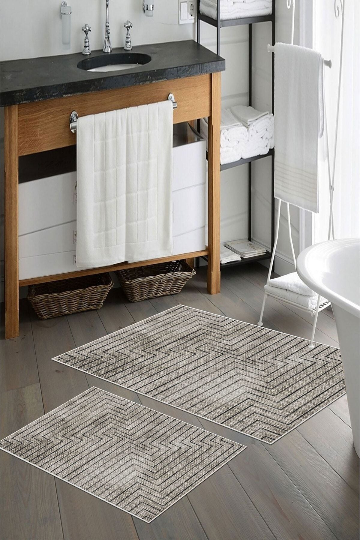 Kaymaz Taban Yıkanabilir Banyo Paspası - Nova Bath Desenli 50*80 Cm