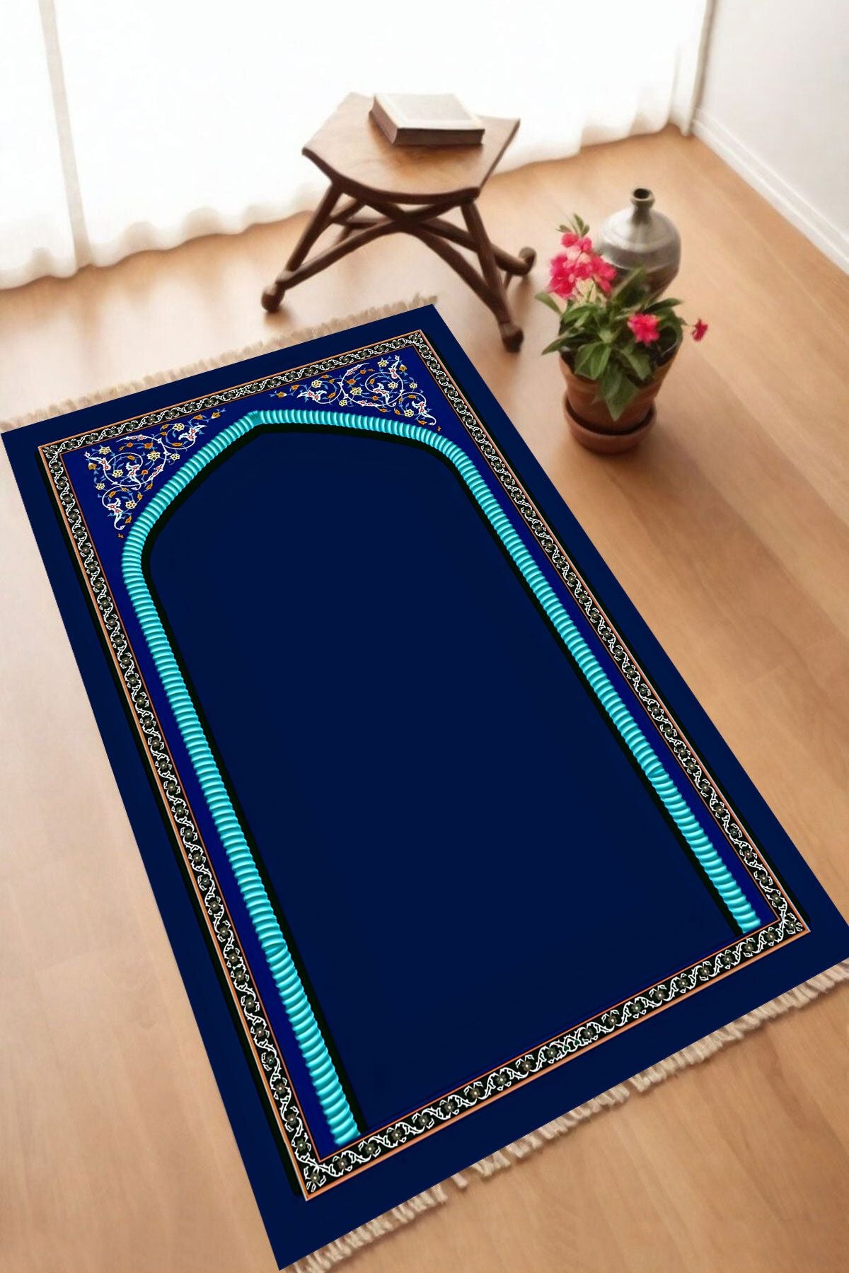Dekoratif Dijital Baskılı Siyah Kaymaz Taban Seccade Namazlık 70 x 110