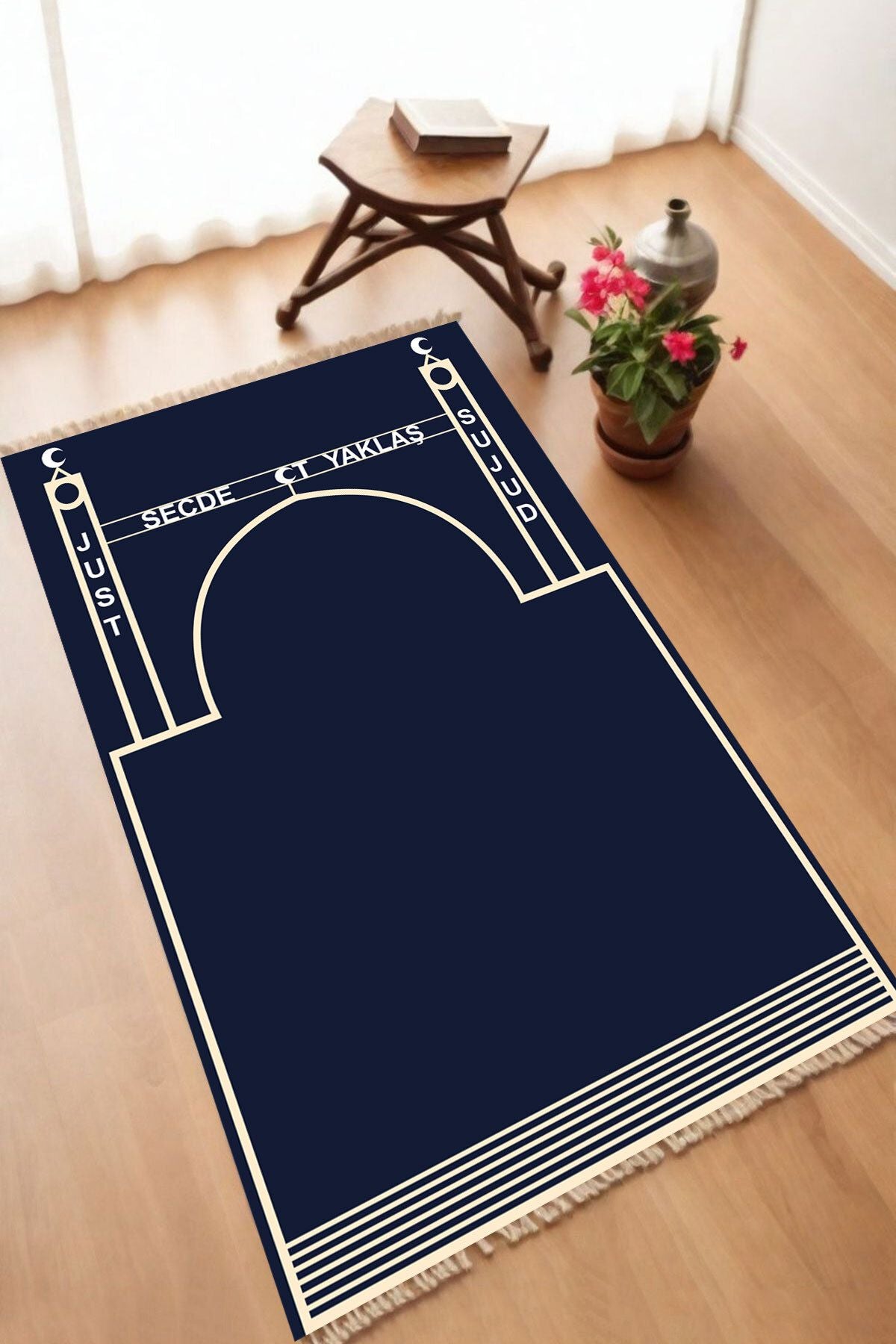 Dekoratif Dijital Baskılı Siyah Kaymaz Taban Seccade Namazlık 70 x 110