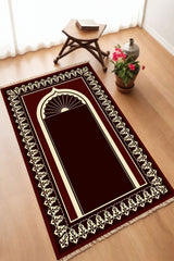 Dekoratif Dijital Baskılı Siyah Kaymaz Taban Seccade Namazlık 70 x 110