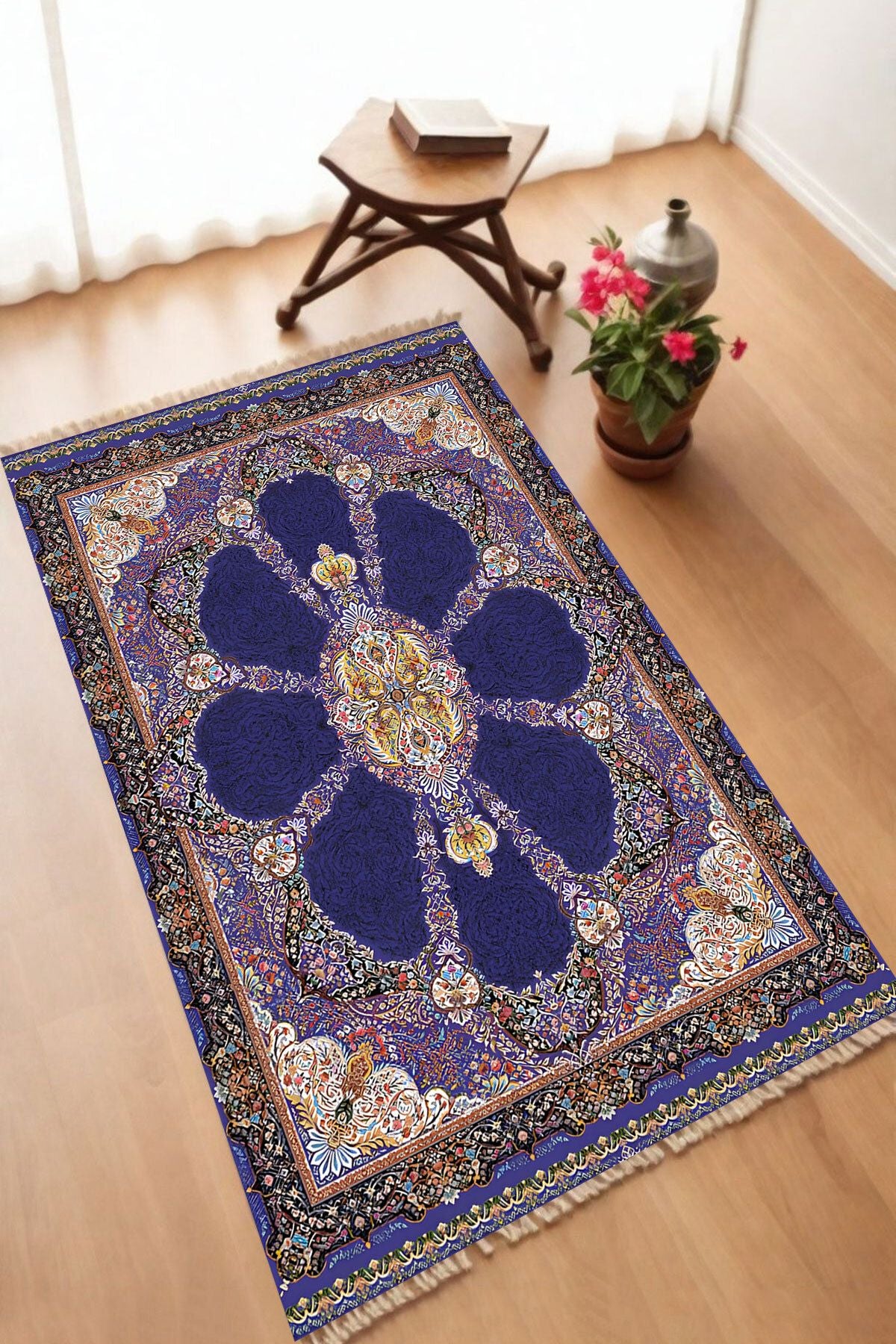 Dekoratif Dijital Baskılı Siyah Kaymaz Taban Seccade Namazlık 70 x 110