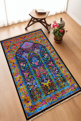 Dekoratif Dijital Baskılı Siyah Kaymaz Taban Seccade Namazlık 70 x 110