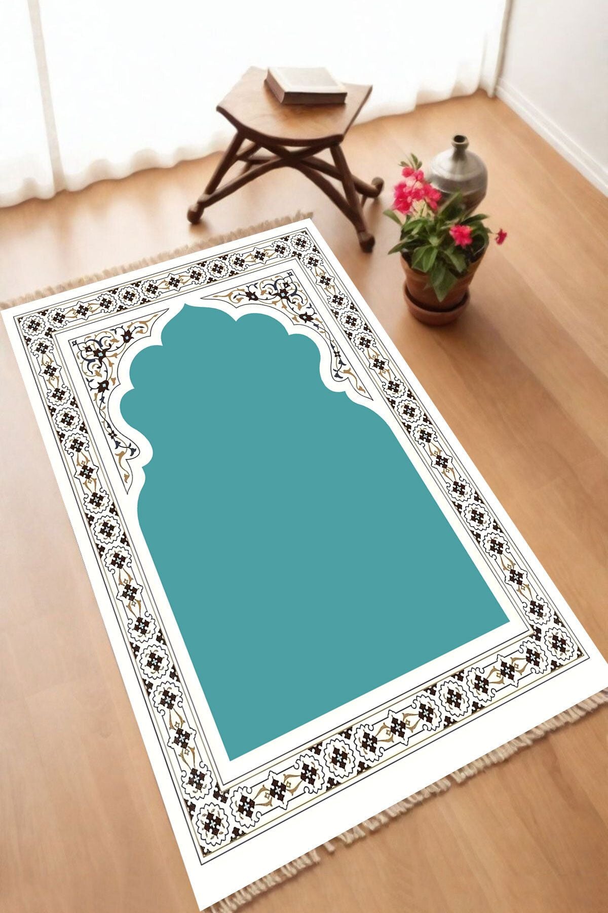 Dekoratif Dijital Baskılı Siyah Kaymaz Taban Seccade Namazlık 70 x 110