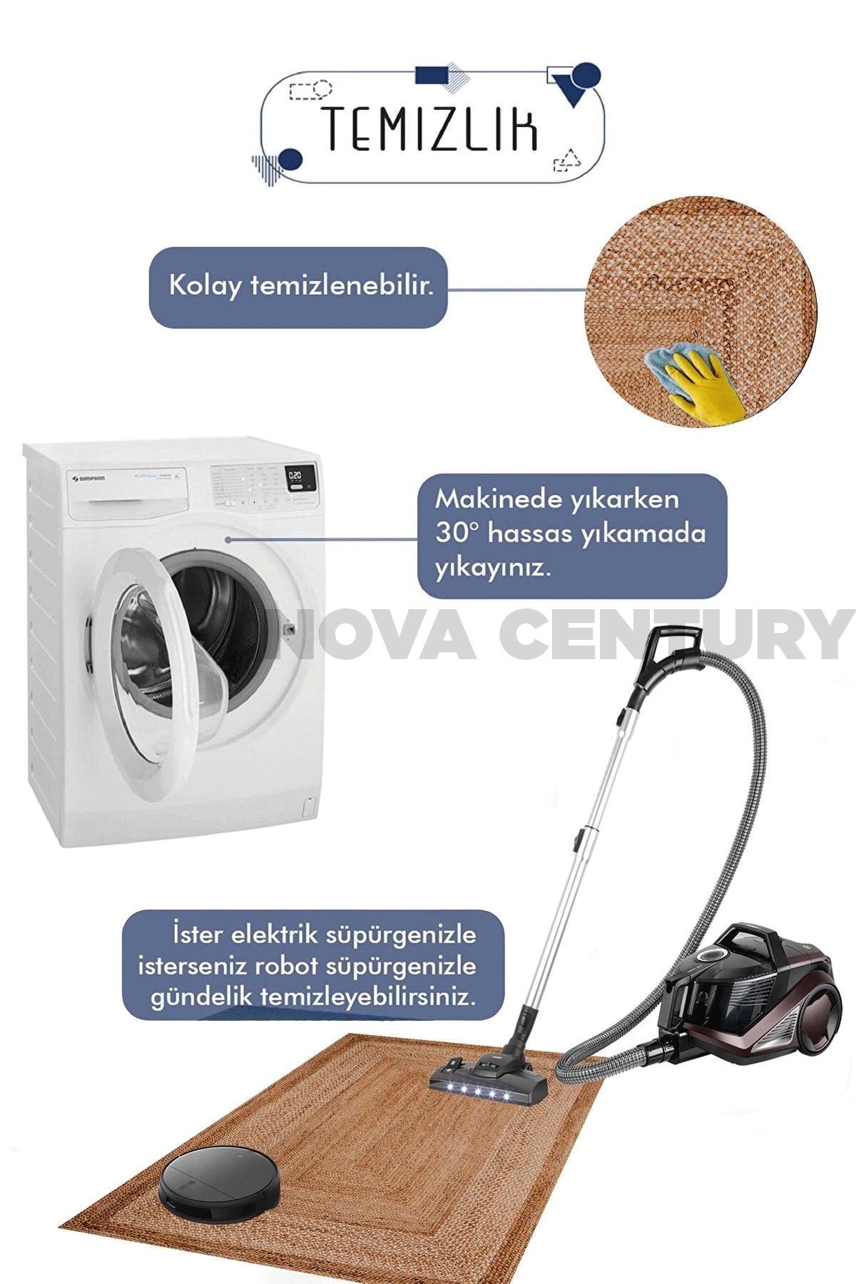 Bambu Collection Dokuma Taban Kaydırmaz Salon-Yatak Odası Koridor Antre Mutfak Modern Halı