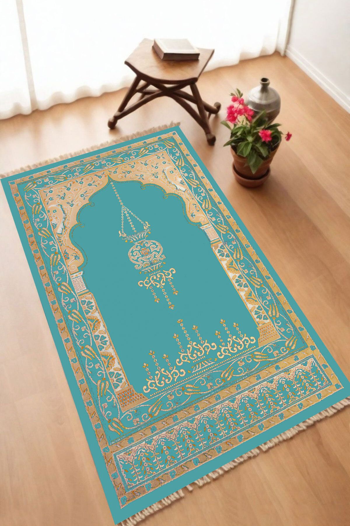 Dekoratif Dijital Baskılı Siyah Kaymaz Taban Seccade Namazlık 70 x 110