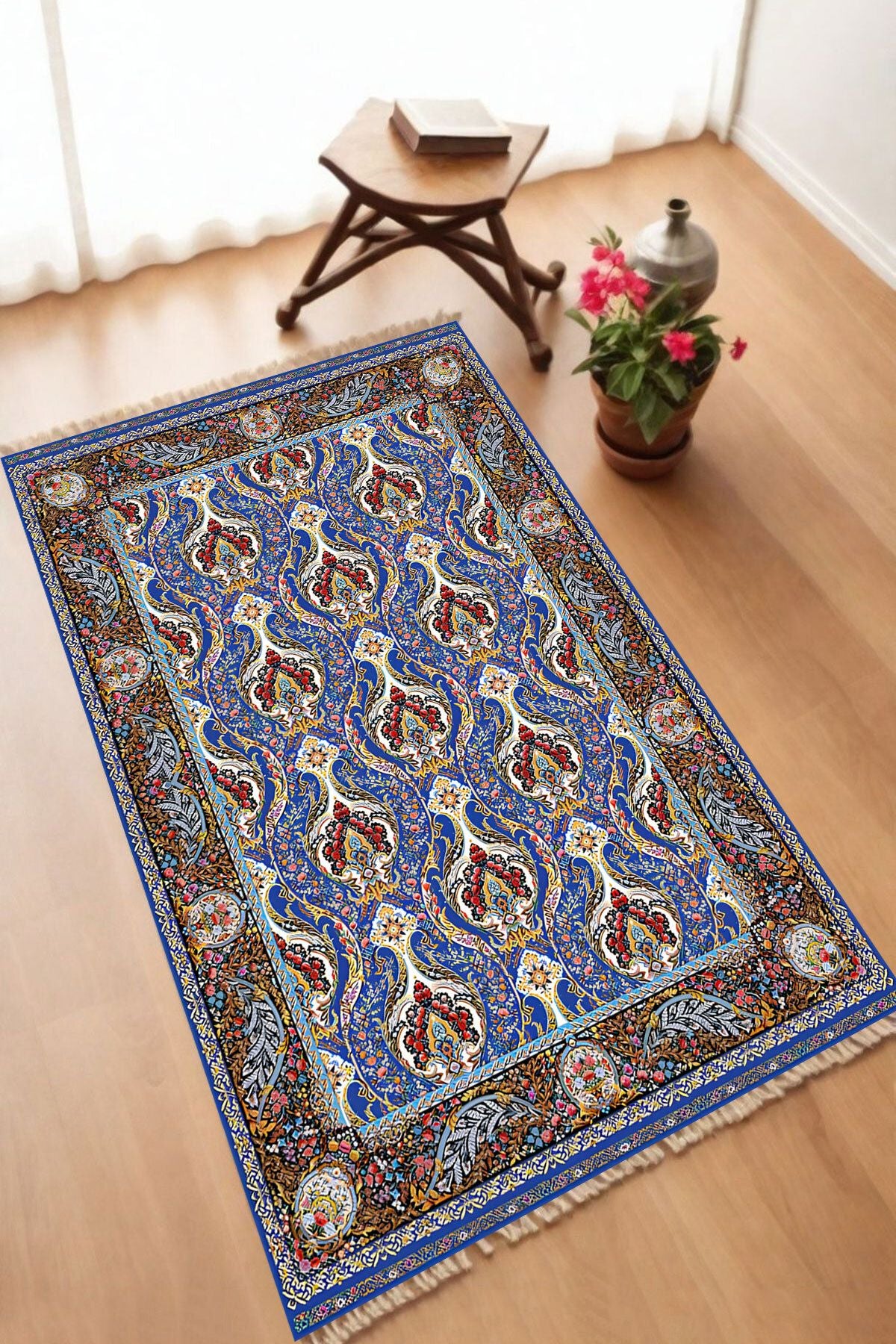 Dekoratif Dijital Baskılı Siyah Kaymaz Taban Seccade Namazlık 70 x 110