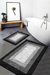 Lts Home Gri Siyah Beyaz Desenli Yıkanabilir Kaymaz Banyo Paspası 2'li Büyük 80x120 60x100