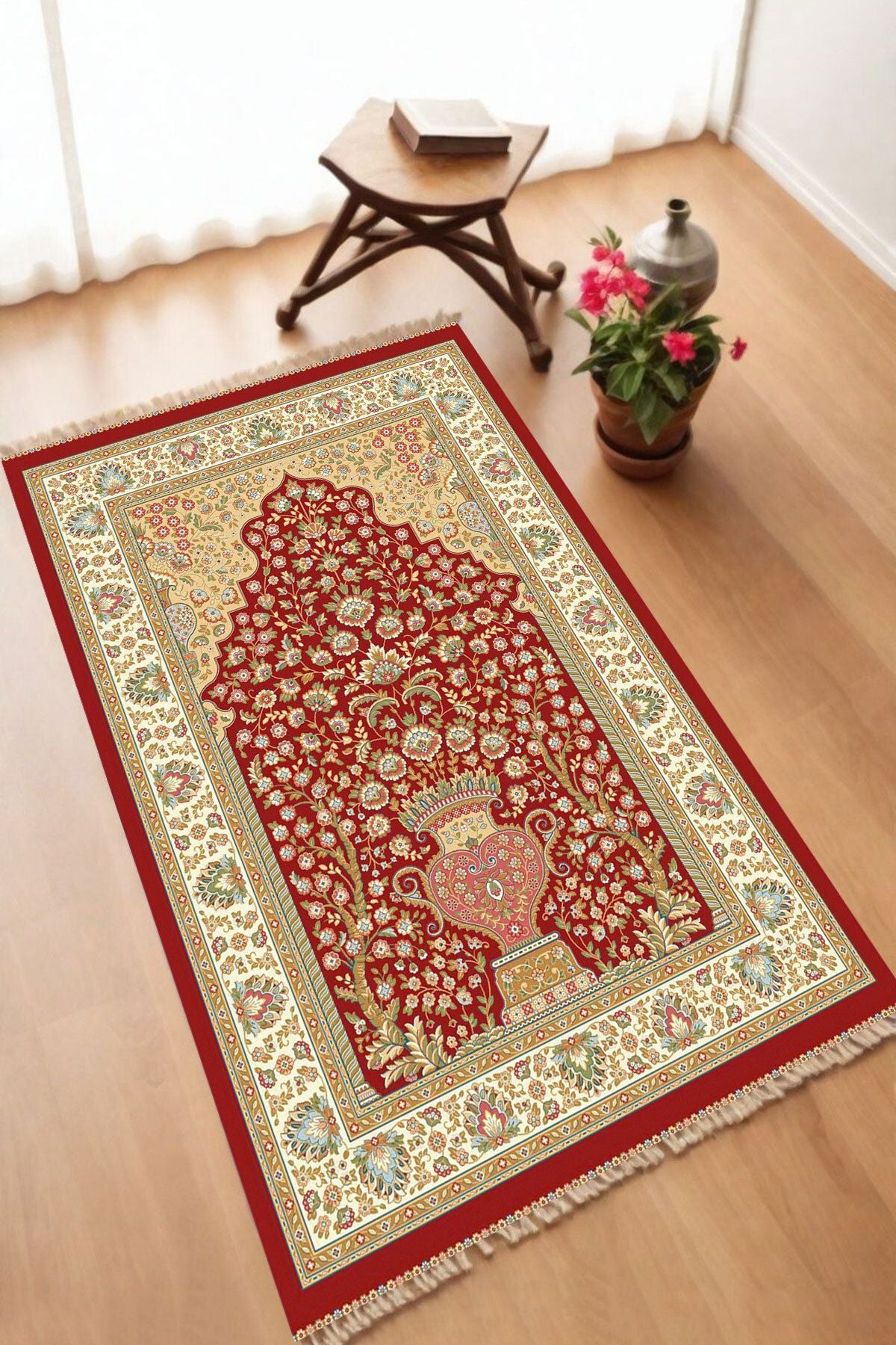 Dekoratif Dijital Baskılı Siyah Kaymaz Taban Seccade Namazlık 70 x 110
