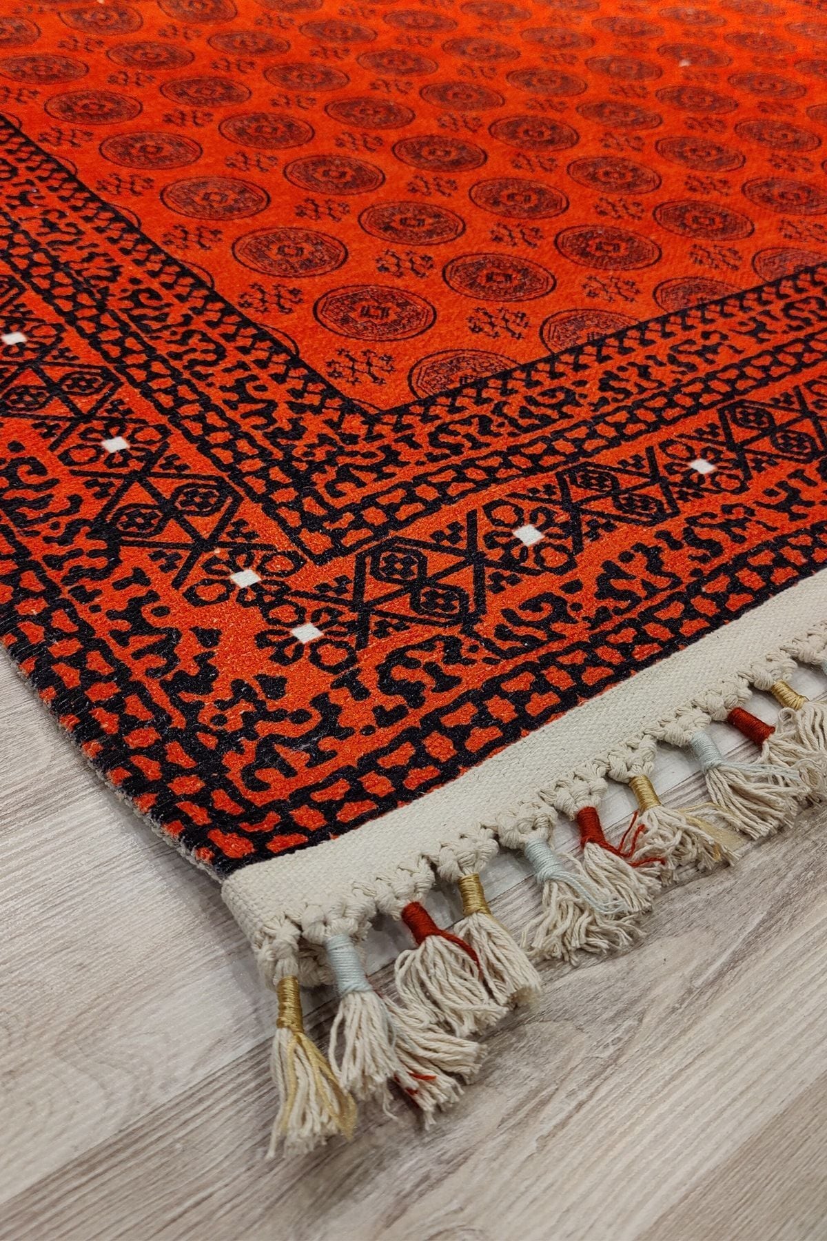 Afgan Premium Desenli Saçaklı Salon Halısı Şönil Pamuk-polyester Halı