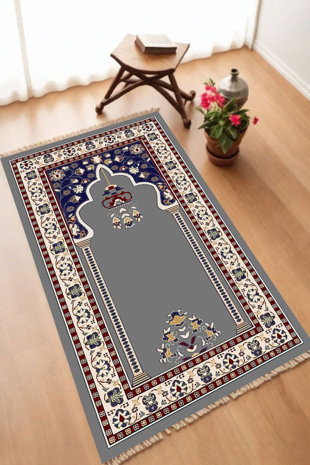 Dekoratif Dijital Baskılı Siyah Kaymaz Taban Seccade Namazlık 70 x 110
