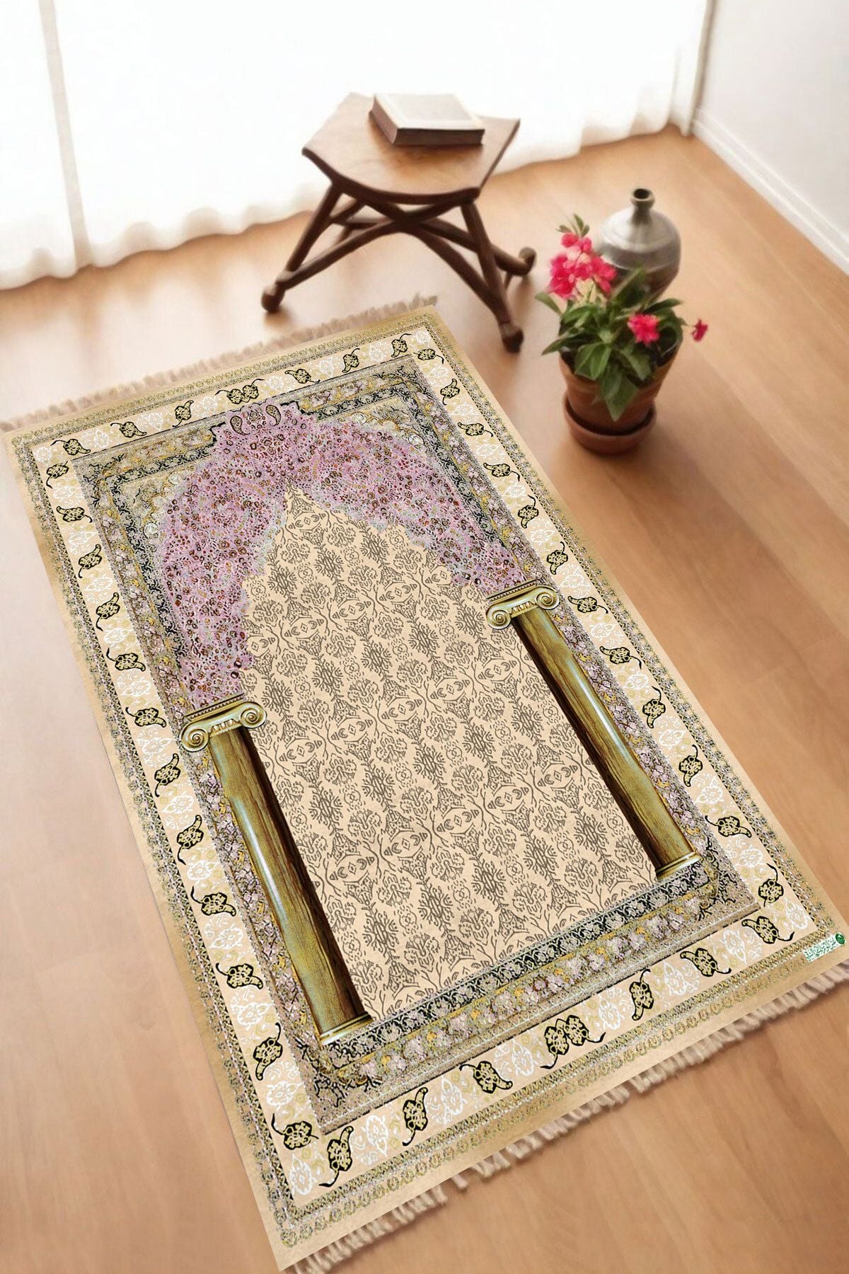 Dekoratif Dijital Baskılı Siyah Kaymaz Taban Seccade Namazlık 70 x 110