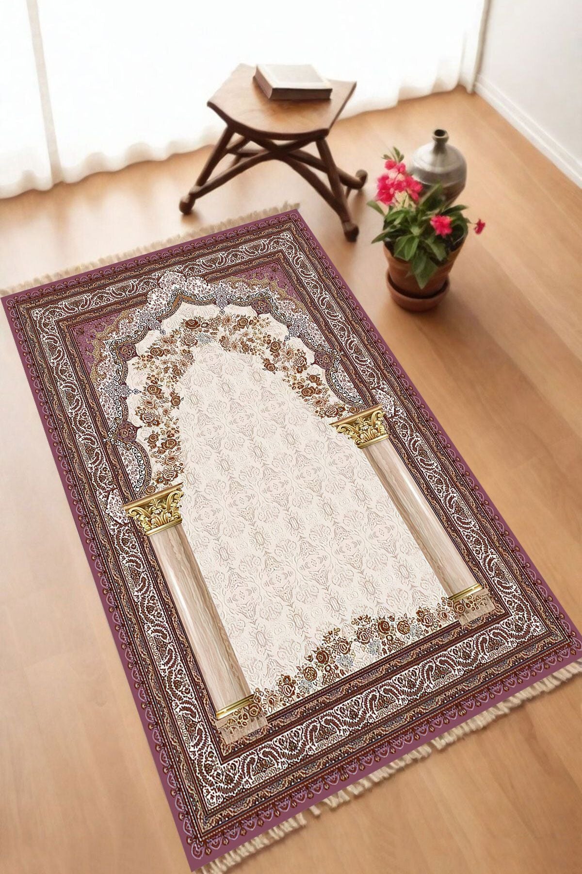 Dekoratif Dijital Baskılı Siyah Kaymaz Taban Seccade Namazlık 70 x 110