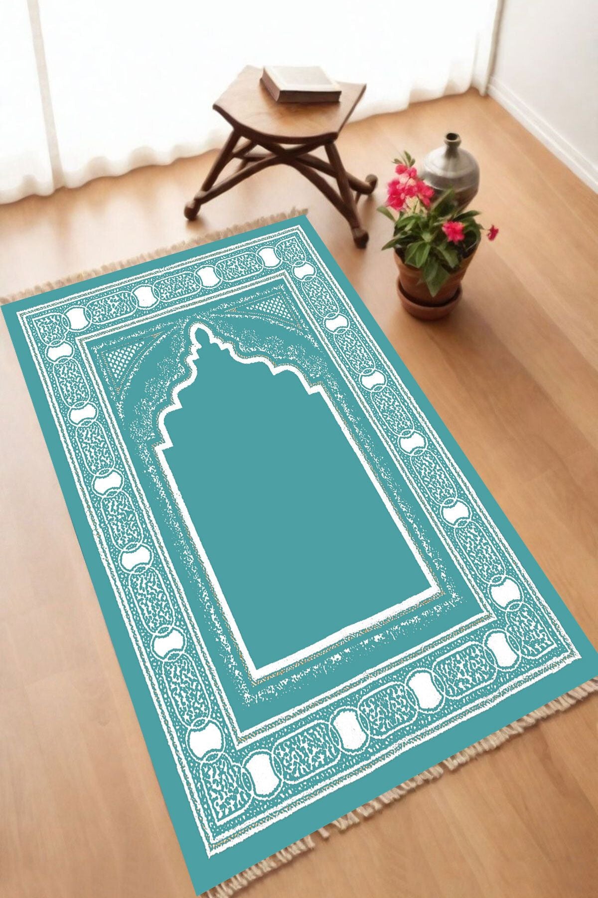 Dekoratif Dijital Baskılı Siyah Kaymaz Taban Seccade Namazlık 70 x 110