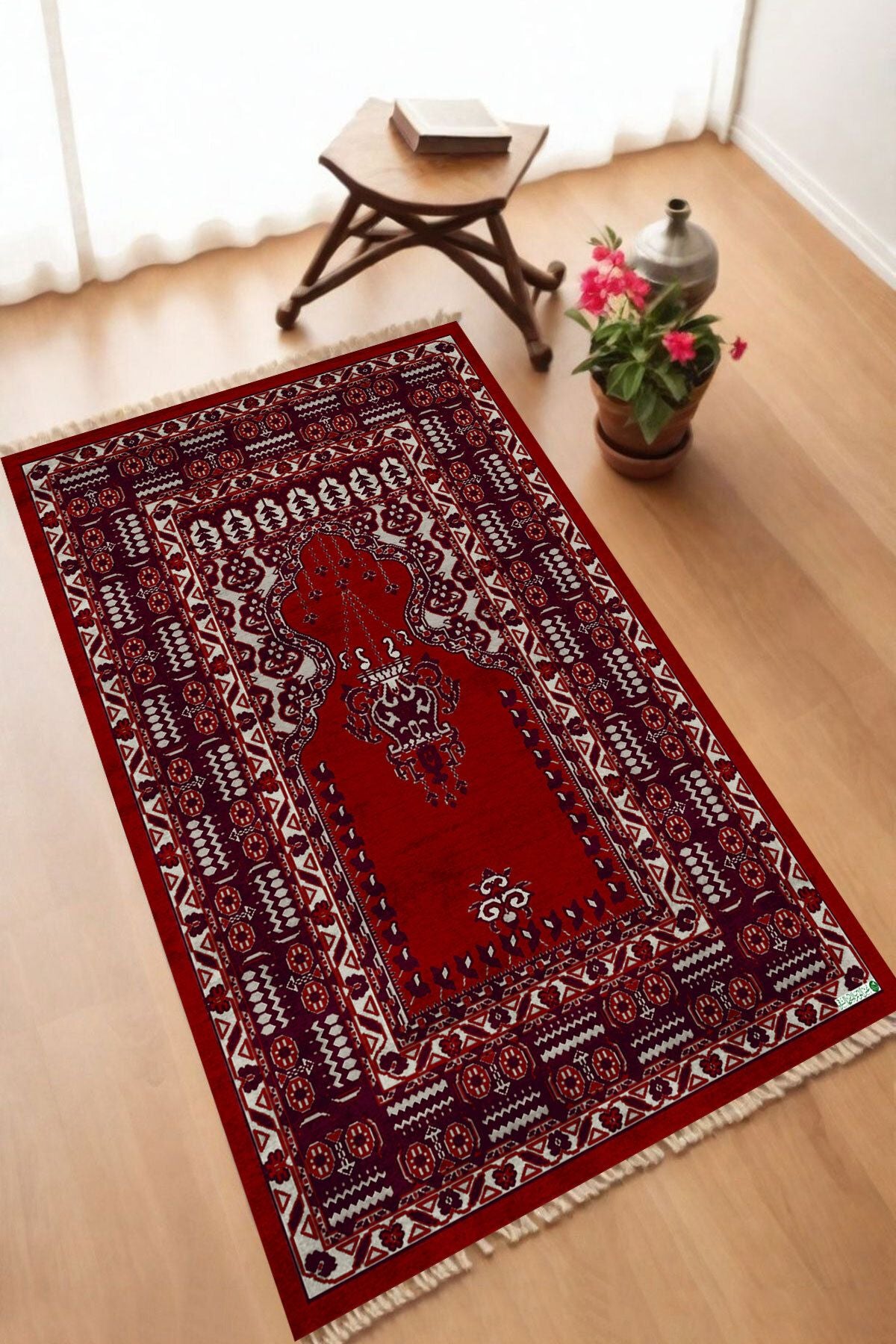 Dekoratif Dijital Baskılı Siyah Kaymaz Taban Seccade Namazlık 70 x 110