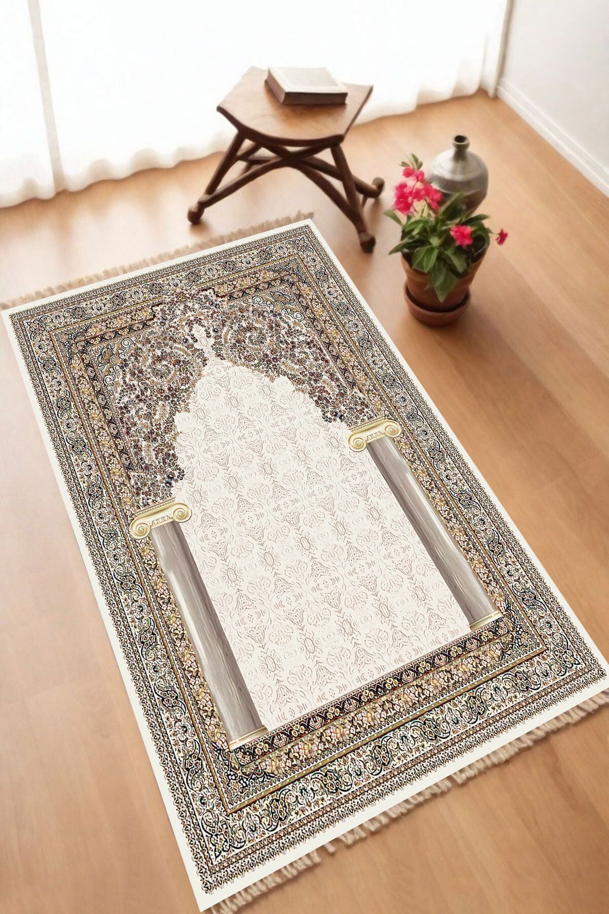Dekoratif Dijital Baskılı Siyah Kaymaz Taban Seccade Namazlık 70 x 110