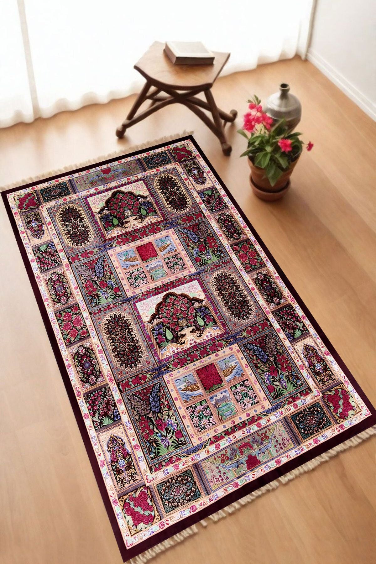 Dekoratif Dijital Baskılı Siyah Kaymaz Taban Seccade Namazlık 70 x 110