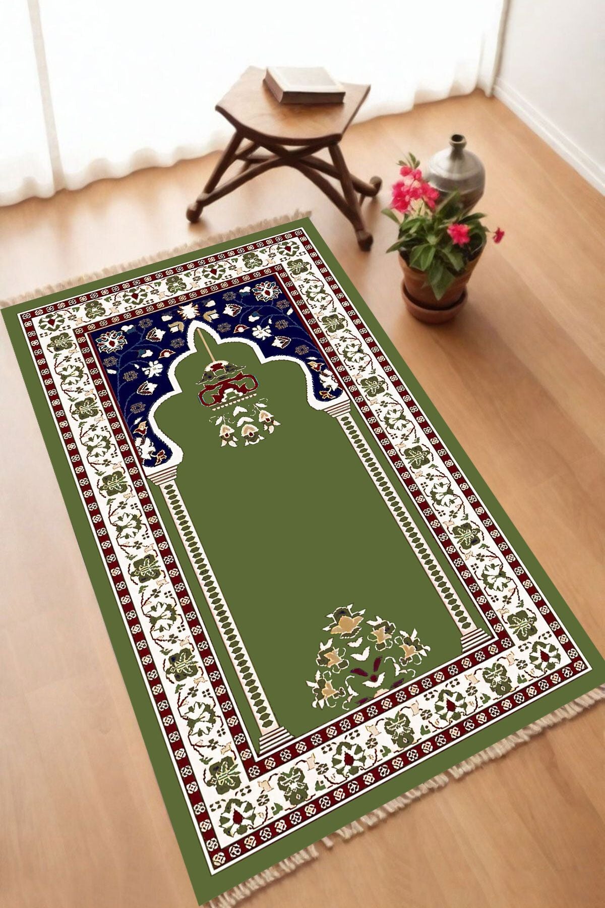 Dekoratif Dijital Baskılı Siyah Kaymaz Taban Seccade Namazlık 70 x 110