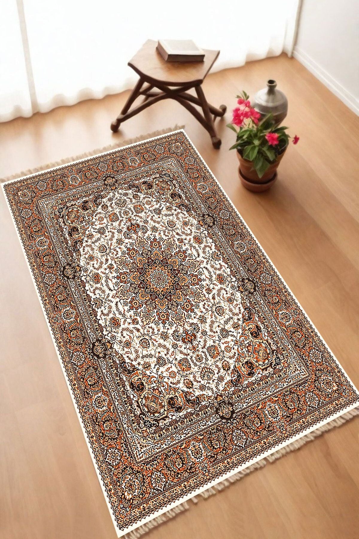 Dekoratif Dijital Baskılı Siyah Kaymaz Taban Seccade Namazlık 70 x 110