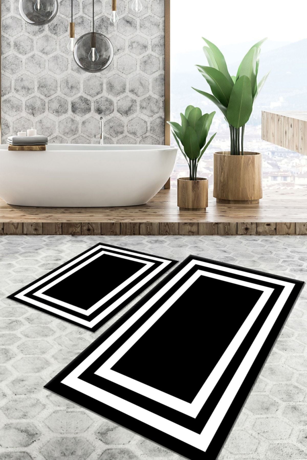 Yıkanabilir Kaymaz Renkli Dekoratif Modern Tasarım Banyo Paspası Seti