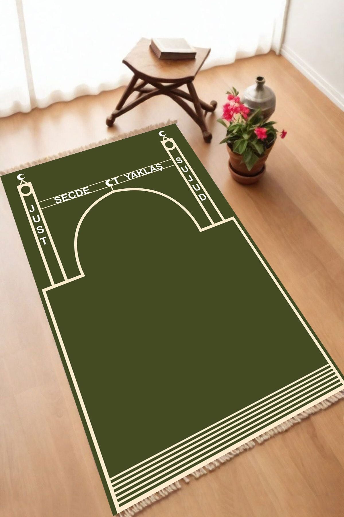 Dekoratif Dijital Baskılı Siyah Kaymaz Taban Seccade Namazlık 70 x 110
