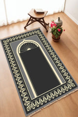 Dekoratif Dijital Baskılı Siyah Kaymaz Taban Seccade Namazlık 70 x 110