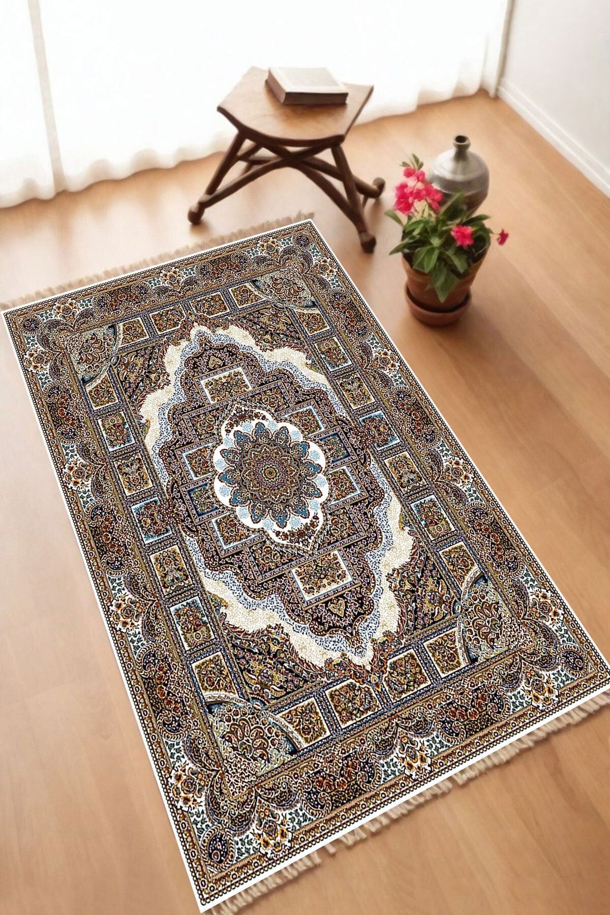 Dekoratif Dijital Baskılı Siyah Kaymaz Taban Seccade Namazlık 70 x 110