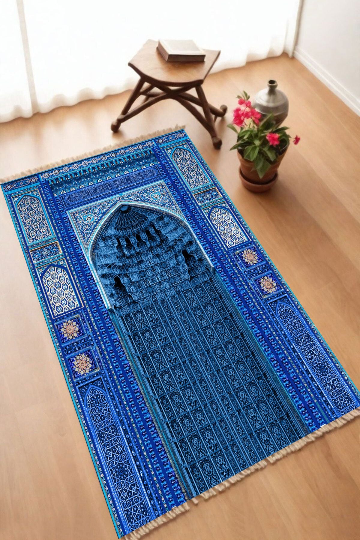 Dekoratif Dijital Baskılı Siyah Kaymaz Taban Seccade Namazlık 70 x 110