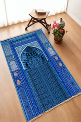 Dekoratif Dijital Baskılı Siyah Kaymaz Taban Seccade Namazlık 70 x 110