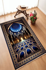 Dekoratif Dijital Baskılı Siyah Kaymaz Taban Seccade Namazlık 70 x 110