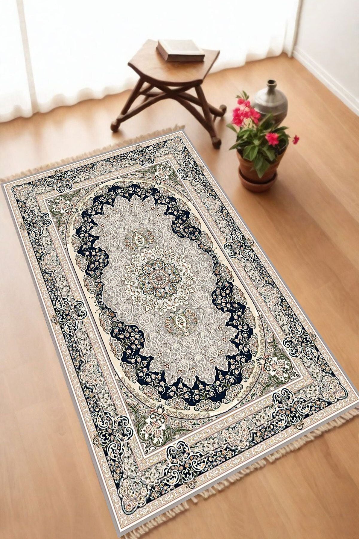 Dekoratif Dijital Baskılı Siyah Kaymaz Taban Seccade Namazlık 70 x 110
