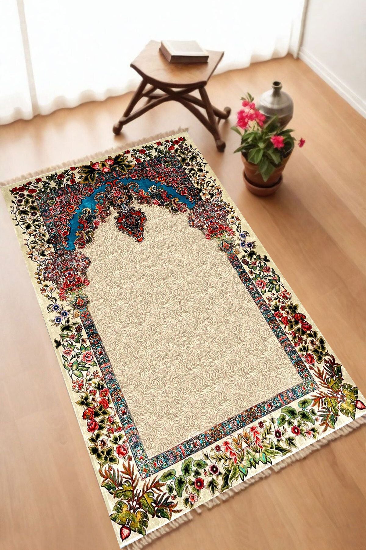 Dekoratif Dijital Baskılı Siyah Kaymaz Taban Seccade Namazlık 70 x 110